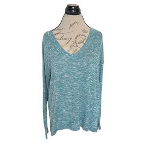 Old navy Womens Sweater Sz Small Top Teal Green Slub Knit Swing Slit Long Sleeve